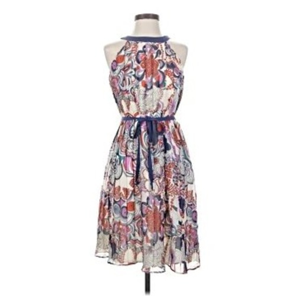 Liberty of London Women Mini Dress Medium Floral Psychedelic Halter Pleated